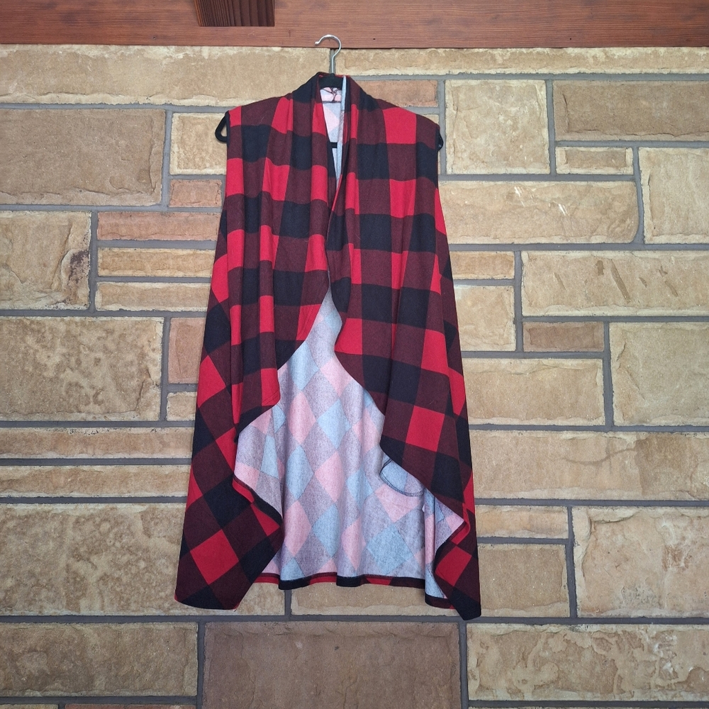 Buffalo Check Sleeveless Cardigan Small NWT - Picture 3 of 8